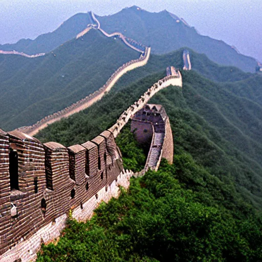 Prompt: the great wall of china made of spaghetti, close - up