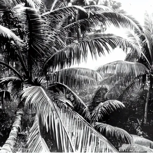 Image similar to a rizom lost film footage of a ( ( ( ( ( ( ( ( 3 d shape ) ) ) ) ) ) ) ) in the middle of the tropical jungle / tropicalism / tropicalism / tropicalism / film still / cinematic / enhanced / 1 9 2 0 s / black and white / grain