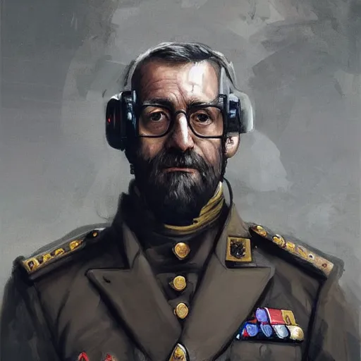 Prompt: portrait of a spanish republican general vicente rojo lluch wearing glasses, face portrait, epic, tragic, military art, fantasy, dieselpunk, hd shot, digital portrait, beautiful, artstation, comic style, by artgerm, guy denning, jakub rozalski, magali villeneuve and charlie bowater