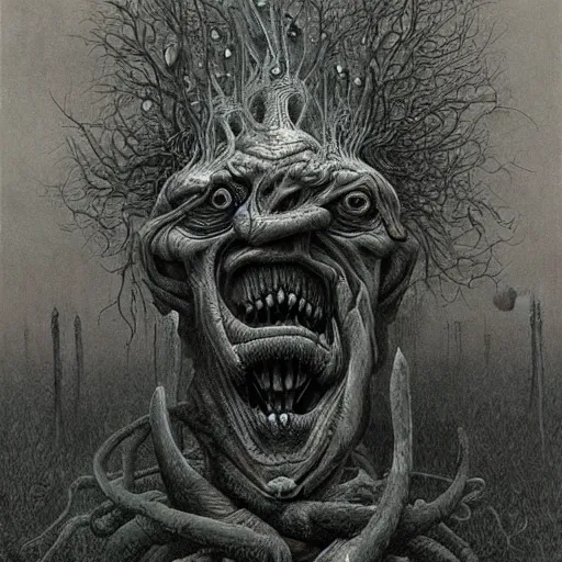 Prompt: a hyperrealistic painting of a psychedelic alien nightmare, by john kenn mortensen and zdzislaw beksinski, highly detailed, vivid color,