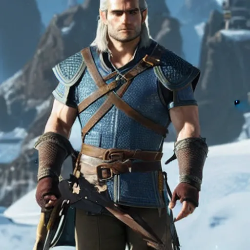 Prompt: Henry Cavill, Geralt of Rivia in The Legend of Zelda Breath of the Wild
