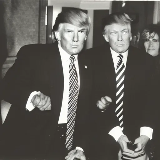 Prompt: polaroid photograph of donald trump meeting aliens, black and white, blurry