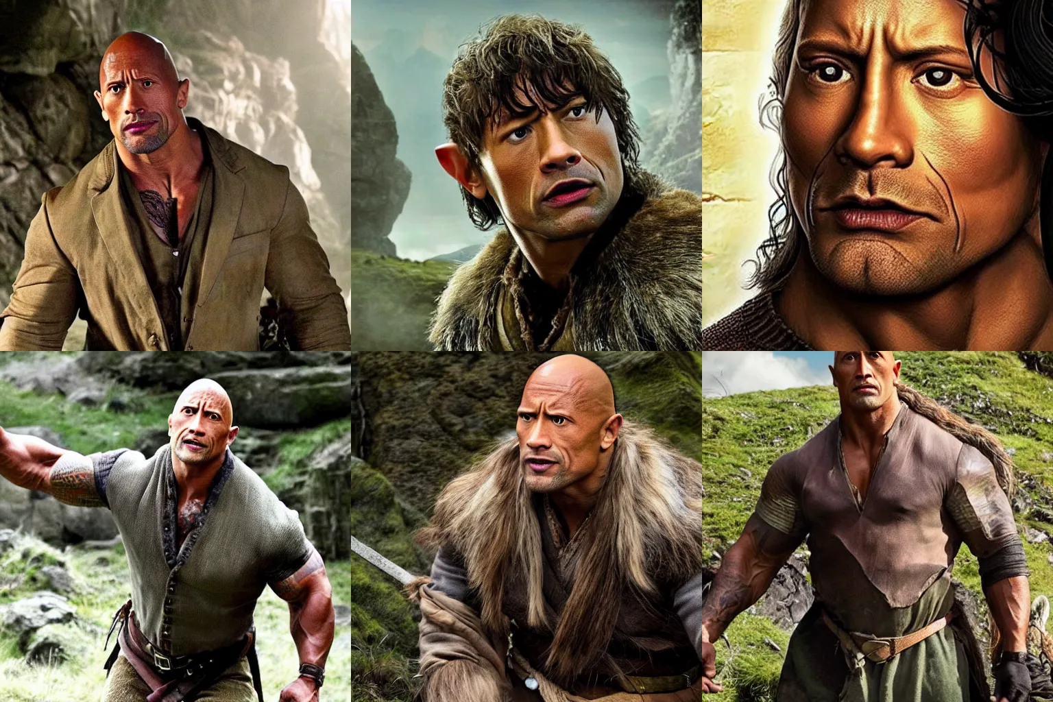 Prompt: Dwayne Johnson as a Hobbit