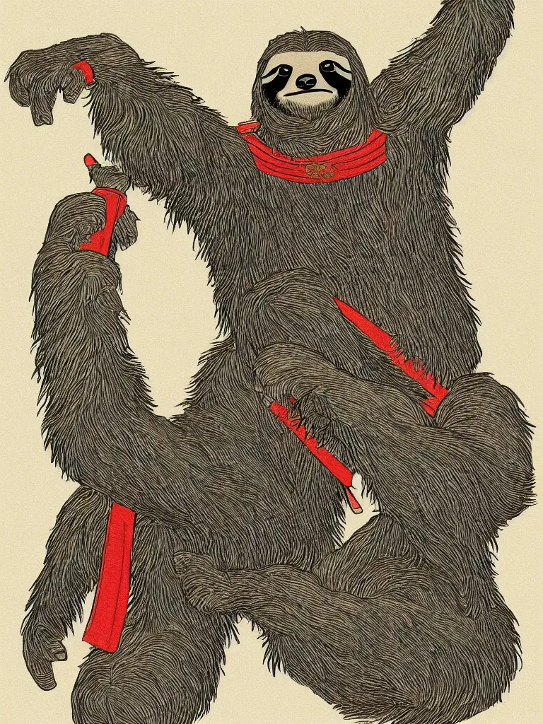 Prompt: illustration of a sloth, in traditional samurai armor