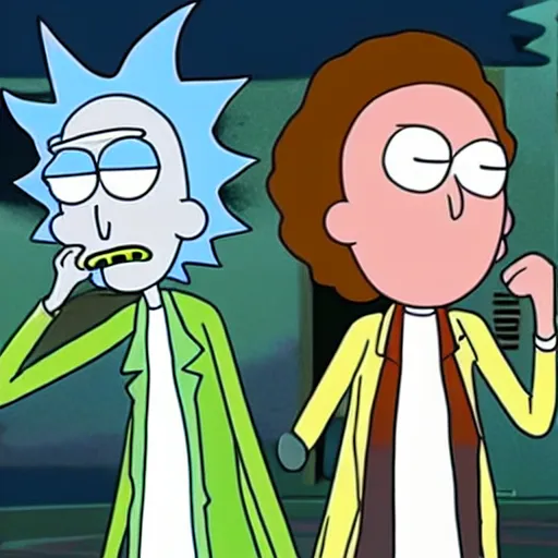 Prompt: rick and morty swapped bodies and unsure of what life is anymore