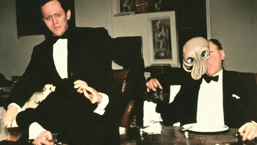 Image similar to 1 9 6 4 kodak color photograph of cthulhu wearing a tuxedo