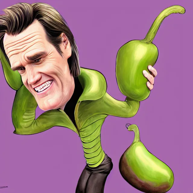 Image similar to jim carrey in a eggplant costume, trending on artstation