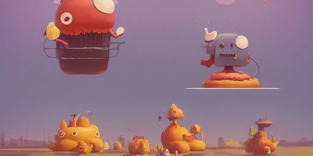 Image similar to cute cartoon monster baking a huge cake by Goro Fujita and Simon Stalenhag , 8k, trending on artstation, hyper detailed, cinematic