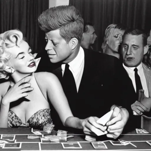 Prompt: a highly detailed photo of marilyn monroe and jfk playing yu - gi - oh