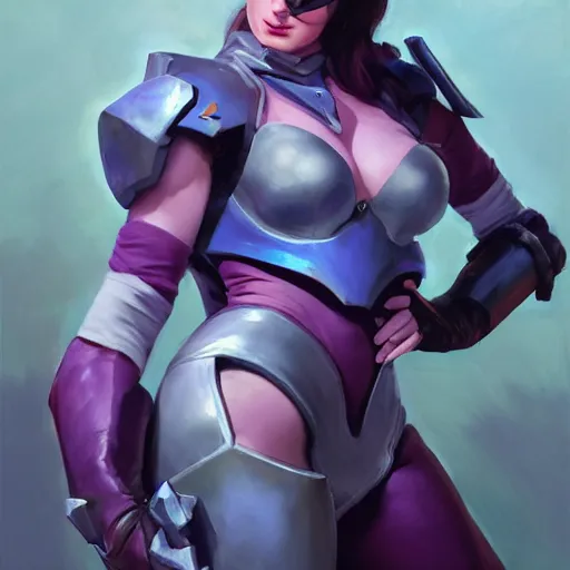 Image similar to greg manchess portrait painting of partially armored violet from league of legends as overwatch character, medium shot, asymmetrical, profile picture, organic painting, sunny day, matte painting, bold shapes, hard edges, street art, trending on artstation, by huang guangjian, gil elvgren, ruan jia, greg rutkowski, gaston bussiere