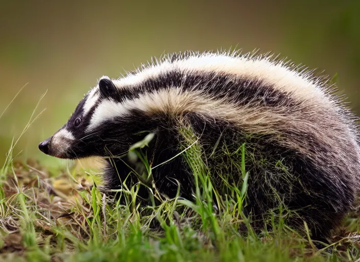 Prompt: wildlife photography, nature photography, hd, realistic, photograph of a badger, 4 k