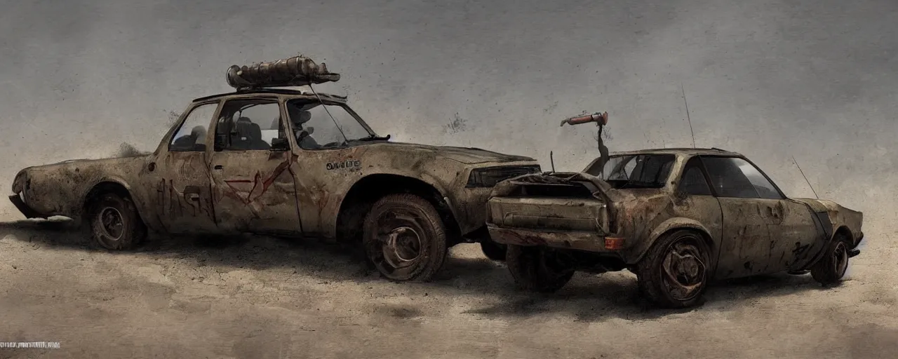 Prompt: a lonely Dacia 1310 in Mad Max, artstation, concept art