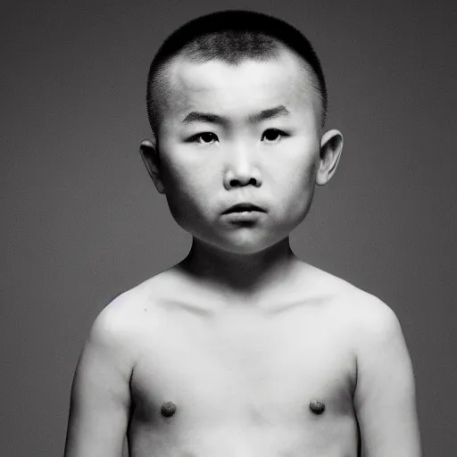 Image similar to dramatic portrait of chinese boy buzz cut, in the style of the simpsons