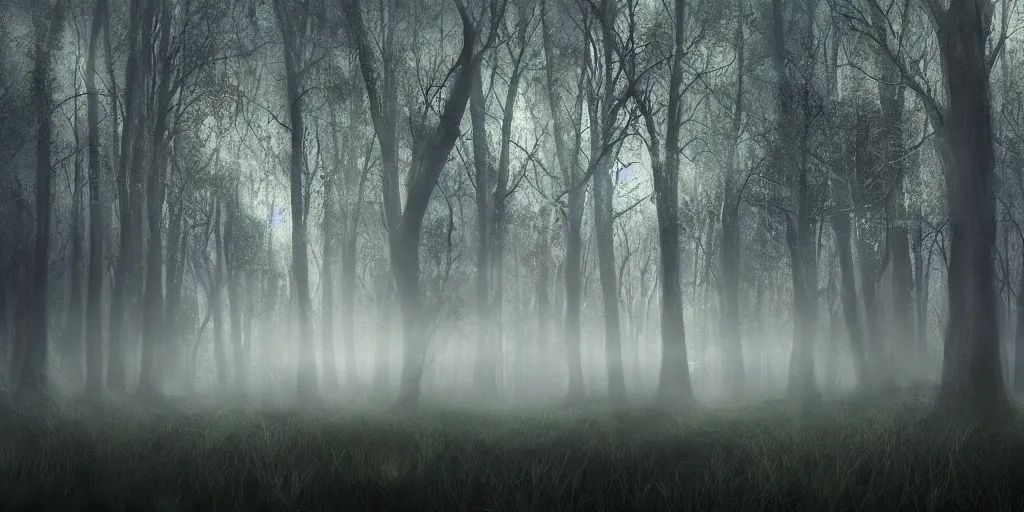 Prompt: beautiful matte painting of dark swamp in forest, fog, night, moonlight, fantasy