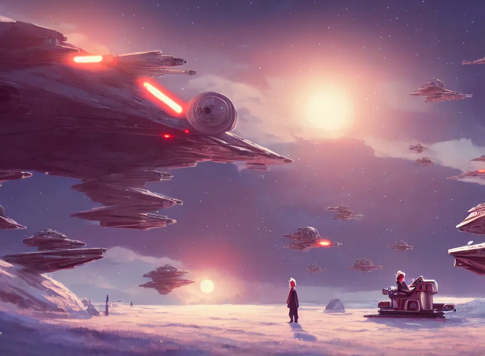 Image similar to extremely detailed concept art of a star wars santa sleigh by makoto shinkai and lois van baarle, ilya kuvshinov, rossdraws, global illumination, octane render, digital art, trending on artstation, sharp focus, 4 k