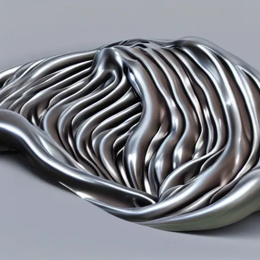 Prompt: 3 d liquid forms in metal abstract sculpture