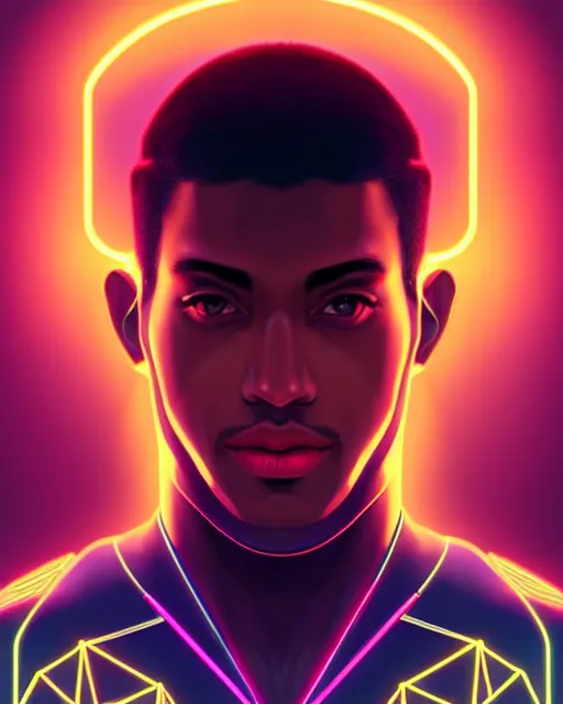 Image similar to symmetry!! egyptian prince of technology, solid cube of light, hard edges, product render retro - futuristic poster scifi, lasers and neon circuits, brown skin man egyptian prince, intricate, elegant, highly detailed, digital painting, artstation, concept art, smooth, sharp focus, illustration, dreamlike, art by artgerm