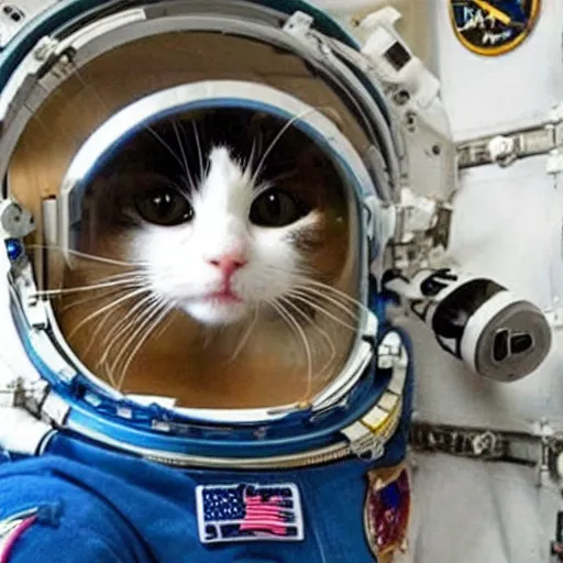 Prompt: astronaut cat should look like real in the space station