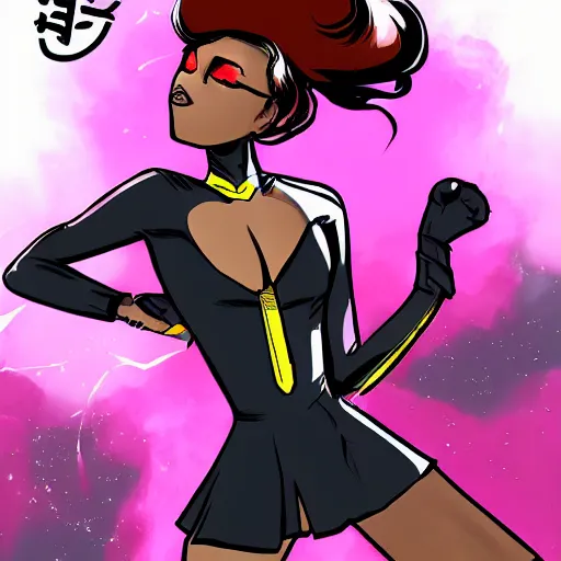 Prompt: black girl boss lady turns superhero comic book very very anime style,