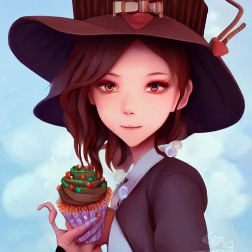 Prompt: personification of chocolate cupcake, cute hats, digital illustration by artgerm, tooth wu, studio ghibli, deviantart, sharp focus, artstation, bakery by greg rutkowsky, loish