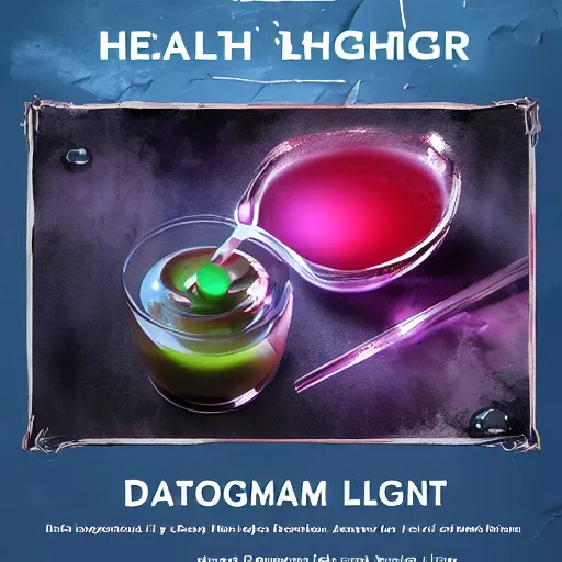 Prompt: Health Potion, dramatic light, glowing liquid, artstation