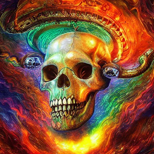 Image similar to portrait of a fantasycore glitchcore deformed animal skull in a helmet. intricate abstract. intricate artwork. celestial. prismatic, by josephine wall, pixar, ghibli. octane render, CGSociety very coherent symmetrical artwork. cinematic, hyper realism, high detail, octane render, 8k, holographic accents