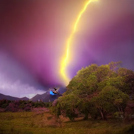 Image similar to amazing photo of purple clouds in the shape of a tornado by marc adamus, digital art, beautiful dramatic lighting