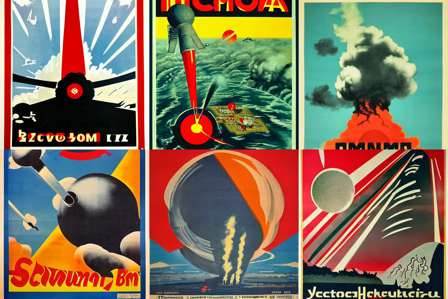 Prompt: soviet era poster of the atomic bomb