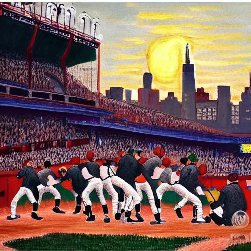 Image similar to painting of boston by michel delacroix, fenway park in the background, very detailed, high quality
