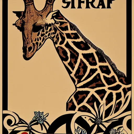 Image similar to art nouveau poster of a giraffe