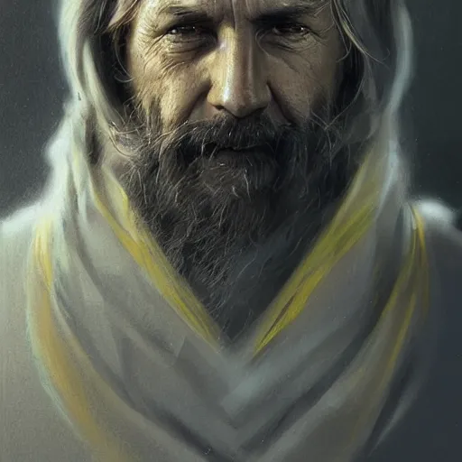 Image similar to portrait of a man by greg rutkowski, old jedi master nat skywalker, long messy hair, beard, wearing a yellow and black tactical gear, star wars expanded universe, highly detailed portrait, he is about 5 0 years old, digital painting, artstation, concept art, smooth, sharp foccus ilustration, artstation hq