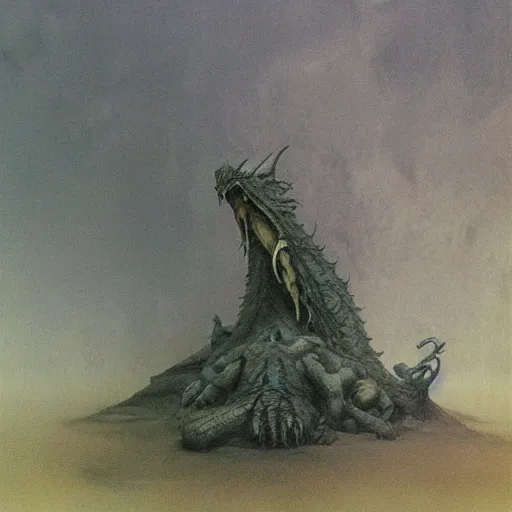 Image similar to dragon slayer concept art, beksinski