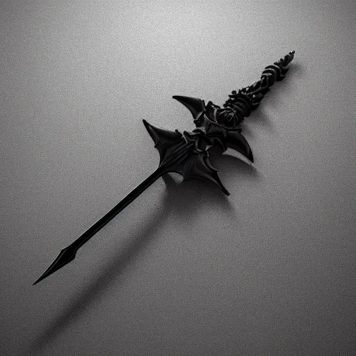 Image similar to a black sword skull, ornament, on a gray background, a 3 d render by dom qwek, studio lighting, raytracing, trending on polycount, futurism, hard surface modeling, rendered in maya, 3 ss max, blender, artstation hd