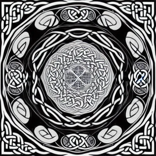 Image similar to ornate twisting three dimensional multilayered celtic pattern vortex inside a hexagonal shape, intricate detail, complex