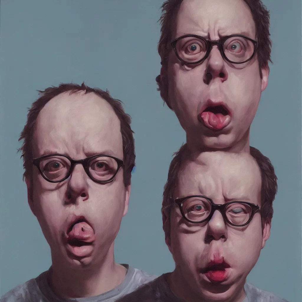 Image similar to oil painting by christian rex van minnen portrait of todd solondz, extremely bizarre disturbing, intense chiaroscuro lighting perfect composition masterpiece intense emotion