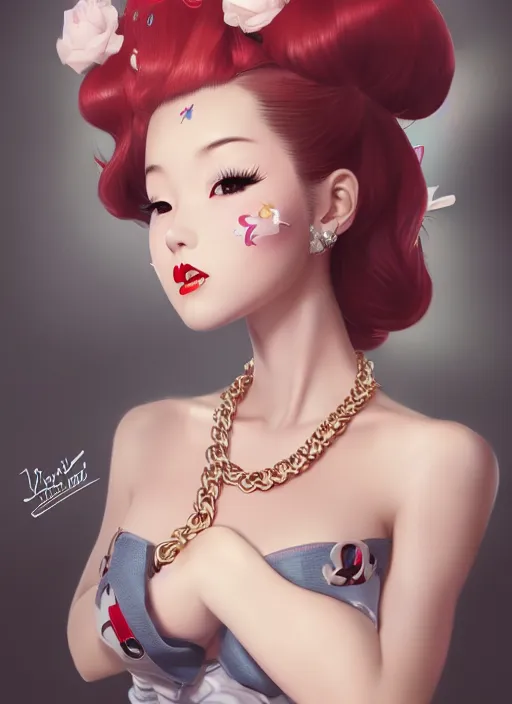 Prompt: a pin up and beautiful fashion dreamlke japan girl with lv jewelry, character art, art by artgerm, wlop, loish, hyperdetailed, 8 k realistic, symmetrical, global illumination, radiant light, frostbite 3 engine, cryengine, dof, trending on artstation, digital art, chanel, dior, detailed background