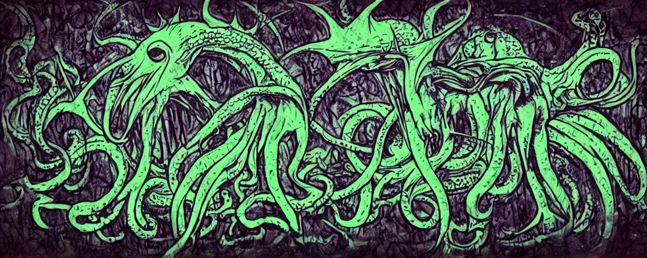 Image similar to metro graphitti, Cthulhu