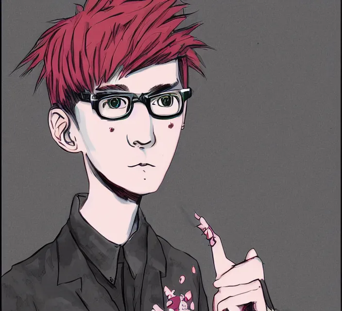 Image similar to a digital drawing of young neil cicierega in a kawaii emo / scene style, trending on pixiv, trending on deviantart