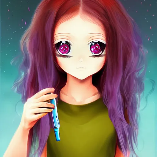 Image similar to portrait of a cute beautiful girl holding a balisong, anime digital art, creepy