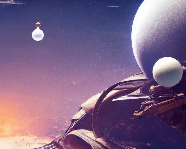 Image similar to the traveler in destiny 2 but it's a ping pong ball floating in the sky over a large city digital art 3 d 4 k wallpaper cover art destiny 2 fanart cinematic