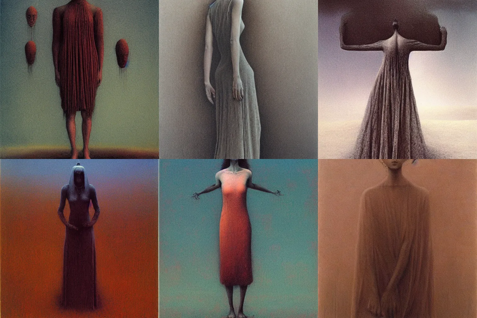 Prompt: full body portrait of female in dress by Beksinski