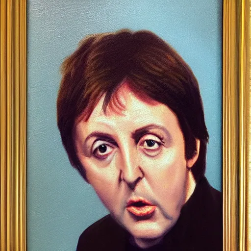 Image similar to a framed oil painting of Paul McCartney, 8k, high definition, highly detailed, photo-realistic