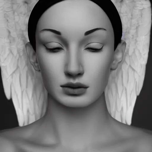 Prompt: Angel, asymmetrical face, ethereal volumetric light, sharp focus