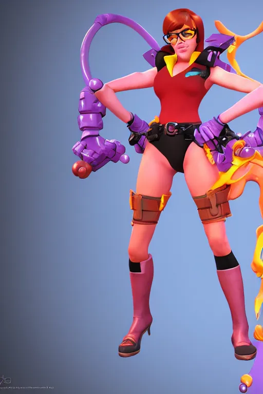 Image similar to Velma from Scooby Doo, overwatch character art, 3D model,