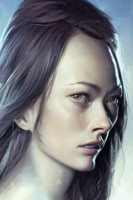 Image similar to a professional painting of a young Olivia Wilde, clothes in military armor, olive skin, long dark hair, beautiful bone structure, symmetrical facial features, intricate, elegant, digital painting, concept art, smooth, sharp focus, illustration, from StarCraft by Ruan Jia and Mandy Jurgens and Artgerm and William-Adolphe Bouguerea