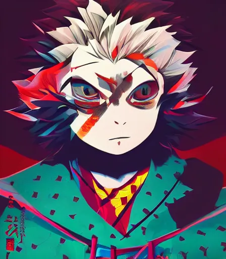 Image similar to Tim Burtons style Kimetsu no Yaiba by Petros Afshar, and James McDermott, unstirred paint, vivid color, cgsociety 4K