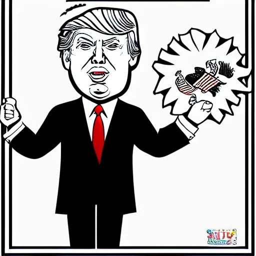 Image similar to donald trump, coloring book for kids, bold lines, cartoon