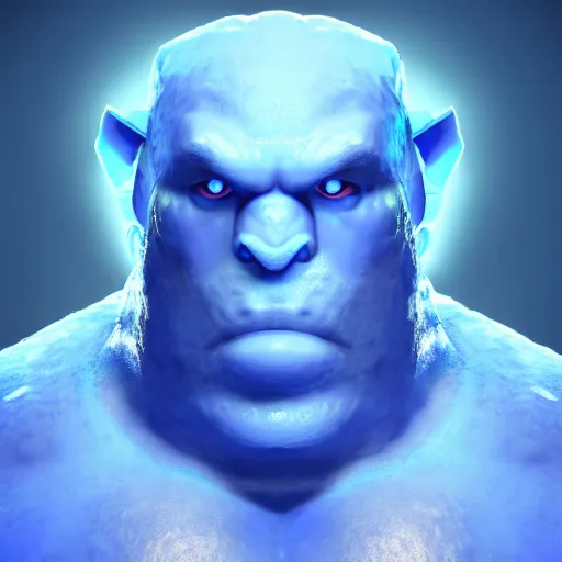 Prompt: a digital art portrait of blue ice golem ogre barbarian with long sword, dnd goliath character concept, 4 k, ultra detail, volumetric lighting, unreal engine, octane render