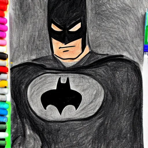 Prompt: children's drawing of batman.