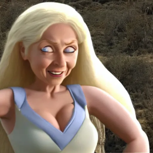 Prompt: A still of Lois Griffin from Family Guy as Daenerys Targaryen, smiling